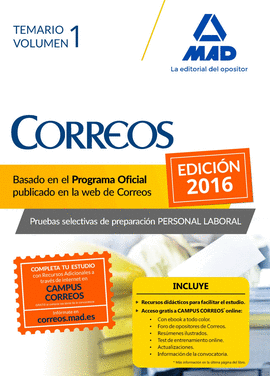 ED16 TEMARIO V.1 CORREOS - PRUEBAS SELECTIVAS PREPARACION PERSONAL LABORAL