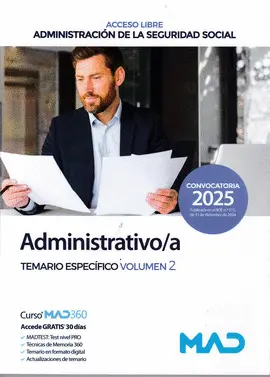2025 Temario Especifico 2 Administrativo/A Seguridad Social (Acceso Libre)