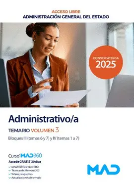 Temario 3 Administrativo;A del Estado. Bloque Iii y Iv. Acceso Libre