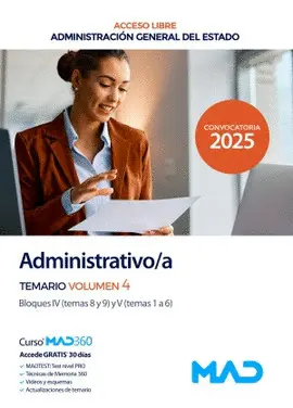 Temario 4 Administrativo;A del Estado. Bloque Iv y V. Acceso Libre