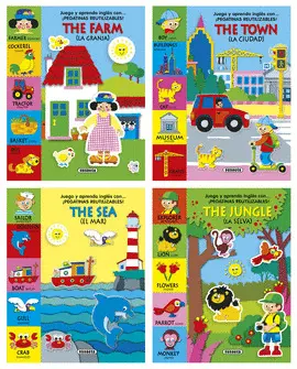 4 TITULOS. JUEGO Y APRENDO INGLÉS CON PEGATINAS REUTILIZABLES