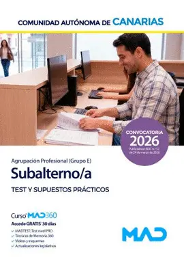 2026 Test y Supuestos Prácticos Subalternos de la Comunidad Autónoma de Canarias